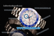 Rolex Yachtmaster II Chrono Swiss Valjoux 7750 Automatic Steel Case with White Dial Blue Bezel and Dot Markers (BP)
