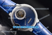 Cartier Ballon Bleu de Cartier Flying Tourbillon Swiss Tourbillon Manual Winding Steel Case with Blue Dial and Blue Leather Strap