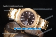 Rolex Yacht-Master 40 Clone Rolex 3135 Automatic Yellow Gold Case/Bracelet with Grey Dial and Dot Markers (BP)