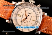 Panerai Radiomir 1940 Chronograph Platino PAM 518 Asia Automatic Steel Case with White Dial Dot Markers and Orange Leather Strap