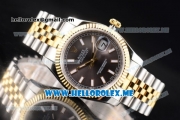 Rolex Datejust Clone Rolex 3135 Automatic Two Tone Case/Bracelet with Grey Dial and Stick Markers (BP)