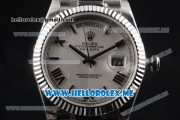 Rolex Day-Date Clone Rolex 3255 Automatic Stainless Steel Case/Bracelet with White Dial and Roman Numeral Markers