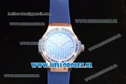 Hublot Big Bang Tutti Japanese Miyota Quartz Rose Gold Case with Blue Dial Stick Markers and Blue Rubber Strap