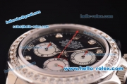 Rolex Daytona Swiss Valjoux 7750-SHG Automatic Diamond Bezel with Black Dial and Black Leather Strap