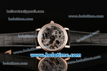 Cartier Rotonde De Swiss Manual Winding Rose Gold Case with Black Leather Bracelet and Skeleton Dial