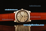 Rolex Cellini Swiss Quartz Steel Case with White MOP Dial and Brown Leather Strap-Numeral Markers