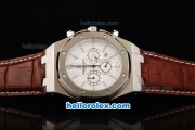 Audemars Piguet Royal Oak City of Sails Chronograph Quartz Movement White Dial with White Stick Markers and Silver Case-Brown Leather Strap