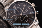 IWC Portuguese Chrono Japanese Miyota OS10 Quartz Stainless Steel Case Numeral Markers with Stainless Steel Strap and Black Dial