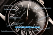 Cartier Ronde Solo Swiss ETA 2836 Automatic Steel Case with Black Dial White Roman Numeral Markers and Black Leather Strap