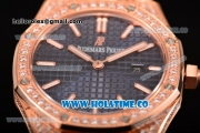 Audemars Piguet Royal Oak 33MM Miyota Quartz Diamonds/Rose Gold Case with Blue Dial Stick Markers and Diamonds Bezel (EF)