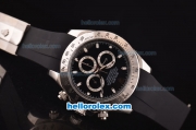 Rolex Daytona Asia 3836 Automatic Steel Case with Black Dial - Stick Markers and Black Rubber Strap - 7750 Coating