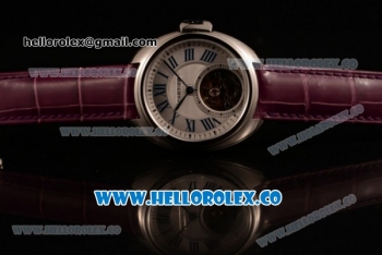 Cartier Cle de Cartier Swiss Tourbillon Manual Winding Steel Case with White Dial and Purple Leather Strap