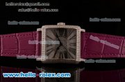 Franck Muller Master Square Swiss ETA 2824 Automatic Steel Case Diamond Bezel with Peach Leather Strap and Diamond Dial