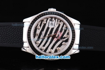 Rolex Datejust New Model Oyster Perpetual ETA Case with Black Ruby Bezel,Diamond Crested Dial and Black Rubber Strap