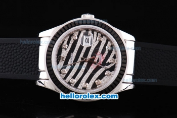 Rolex Datejust New Model Oyster Perpetual Swiss ETA Automatic Movement ETA Case with Black Ruby Bezel,Diamond Crested Dial and Black Rubber Strap