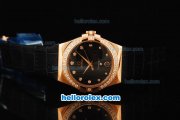 Omega Constellation Swiss ETA Quartz Rose Gold Case with Diamond Bezel and Black Leather Strap Omega Constellation Swiss ETA Quartz Rose Gold Case with Diamond Bezel and Black Leather Strap