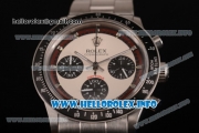 Rolex Daytona Vintage Chrono Miyota OS20 Quartz Steel Case/Bracelet with White Dial and Silver Markers - Brown Inner Bezel