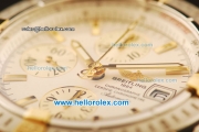 Breitling Chronomat Evolution Swiss Valjoux 7750 automatic Two Tone Case with White Dial and Brown Leather Strap