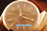 Omega Seamaster Co-Axial Automatic Rose Gold Case with Brown Dial and Brown Leather Strap - ETA Coating