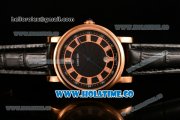 Cartier Rotonde De Miyota Quartz Rose Gold Case with Diamonds Markers Black Dial and Black Leather Strap