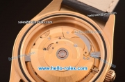 Rolex Datejust Swiss ETA 2836 Automatic Rose Gold Case with Black Dial and Black Leather Strap