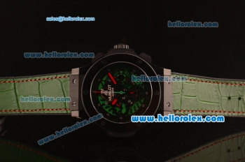 Hublot Big Bang Swiss Valjoux 7750 Automatic Ceramic Case with Black Skeleton Dial and Green Leather Strap