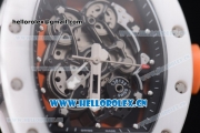 Richard Mille RM 055 Miyota 9015 Automatic Steel Case with Skeleton Dial Dot Markers White Ceramic Bezel and Orange Rubber Strap