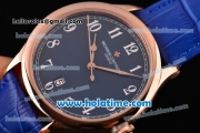 Vacheron Constantin Historiques Chronometre Royal 1907 Miyota Quartz Rose Gold Case with Blue Leather Strap Blue Dial and Arabic Numeral Markers