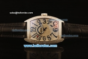 Franck Muller Curvex Swiss ETA 2836 Automatic Steel Case with Diamond Bezel and Diamond Dial - Black Leather Strap