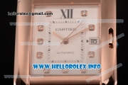 Cartier Tank Anglaise Miyota 9015 Automatic Rose Gold Case with Silver Dial Brown Leather Strap and Diamonds Markers