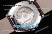 Cartier Drive de Cartier Asia ST16 Automatic Steel Case with Silver Dial Roman Numeral Markers and Brown Leather Strap