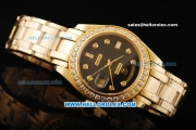 Rolex Day-Date Swiss ETA 2824 Automatic Movement Case with Diamond Markers/Bezel and Gold Strap