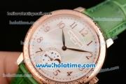 Patek Philippe Complications Miyota Quartz Rose Gold Case with White MOP Dial Green Leather Bracelet and Numeral Markers