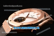 Hublot Classic Fusion Tourbillon Manual Winding Rose Gold Case with White Dial and Black Leather Strap