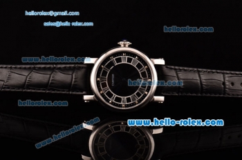 Cartier Rotonde Swiss ETA 2836 Automatic Steel Case Black Leather Strap Black Dial and Roman Markers