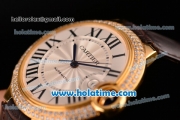 Cartier Ballon Bleu de 42MM Swiss ETA 2836 Automatic Yellow Gold Case with Brown Leather Strap White Dial and Diamond Bezel (Z)