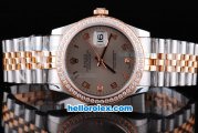 Rolex Datejust Oyster Perpetual Swiss ETA Automatic Movement ETA Case Two Tone with Diamond Bezel,Grey Dial and Gold Number Marking