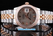 Rolex Datejust Oyster Perpetual Automatic Movement ETA Case Two Tone with Diamond Bezel,Grey Dial and Gold Number Marking