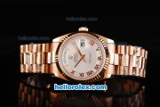 Rolex Day Date Swiss ETA 2836 Automatic Movement Full Rose Gold with White Dial and Rose Gold Roman Markers