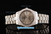 Rolex Day Date II Automatic Movement Full Steel with Diamond Bezel-Diamond Markers and Grey Dial