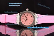 Audemars Piguet Royal Oak Lady Japanese Miyota OS2035 Quartz Steel Case with Diamond Markers White Dial and Pink Rubber Strap