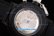 U-BOAT Italo Fontana Swiss Valjoux 7750 Movement PVD Case with Black Dial and White Numeral Marking-Black Leather Strap