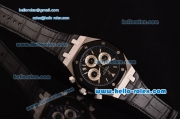 Audemars Piguet Royal Oak Chrono Japanese Miyota OS20 Quartz Stainless Steel Case with Black Leather Strap and Black Dial