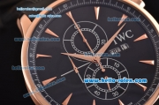 IWC Portuguese Chrono Japanese Miyota OS10 Quartz Rose Gold Case Stick Markers with Black Rubber Strap and Black Dial