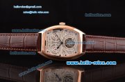 Franck Muller Giga Tourbillon ST22 Automatic Rose Gold Case with Brown Leather Strap and White Dial -Blue Hands