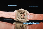 Cartier Santos 100 Swiss ETA 2671 Automatic Movement Diamond Case/Bezel with White Dial and Pink Leather Strap-1:1 Original