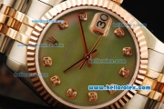 Rolex Datejust Automatic Movement ETA Coating Case with Green MOP Dial and Two Tone Strap