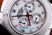 Rolex Daytona Oyster Perpetual Chronometer Automatic with Diamond Bezel,White Dail and Diamond Marking-Leather Strap