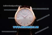 Patek Philippe Calatrava Miyota Quartz Rose Gold Case with White Dial and Brown Leather Strap Stick Markers