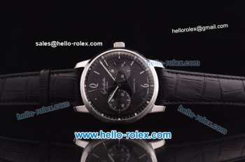 Glashutte Original Automatic Steel Case with Black Dial and Black Leather Strap